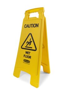 rubbermaid commercial products 26 inch "caution wet floor" sign, 2-sided, yellow (fg611277yel), 1.5 x 11 x 26.5