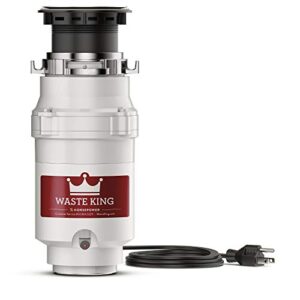 waste king 1/2 hp garbage disposal with power cord for kitchen sink food waste, l-1001