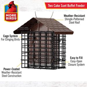 More Birds Double Suet Cage Bird Feeder with Metal Roof, Fruit and Suet Feeder, 2 Suet Cake Capacity