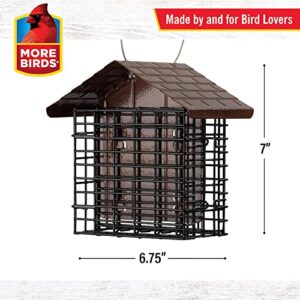 More Birds Double Suet Cage Bird Feeder with Metal Roof, Fruit and Suet Feeder, 2 Suet Cake Capacity