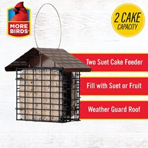 More Birds Double Suet Cage Bird Feeder with Metal Roof, Fruit and Suet Feeder, 2 Suet Cake Capacity