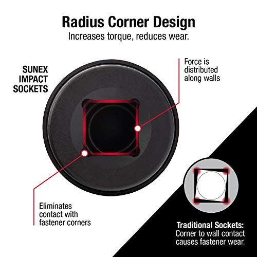 Sunex 2302, 1/2 Inch Drive, 1/2" Female x 3/4" Male Impact Adapter, Cr-Mo Steel, Ball Detent, Tapered Square End, Meets ANSI Standards