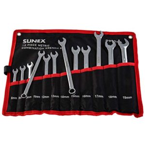 sunex tools 9917ma metric v-groove combination wrench set, 8mm - 19mm, fully polished, 12-piece (includes roll-case)