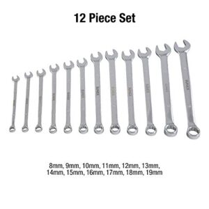 Sunex Tools 9917MA Metric V-Groove Combination Wrench Set, 8mm - 19mm, Fully Polished, 12-Piece (Includes Roll-Case)