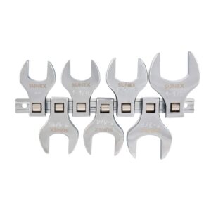 sunex 9720a 1/2-inch drive jumbo sae crowfoot wrench set, 1-inch - 1-3/8-inch, fully polished, 7-piece (includes storage rail)