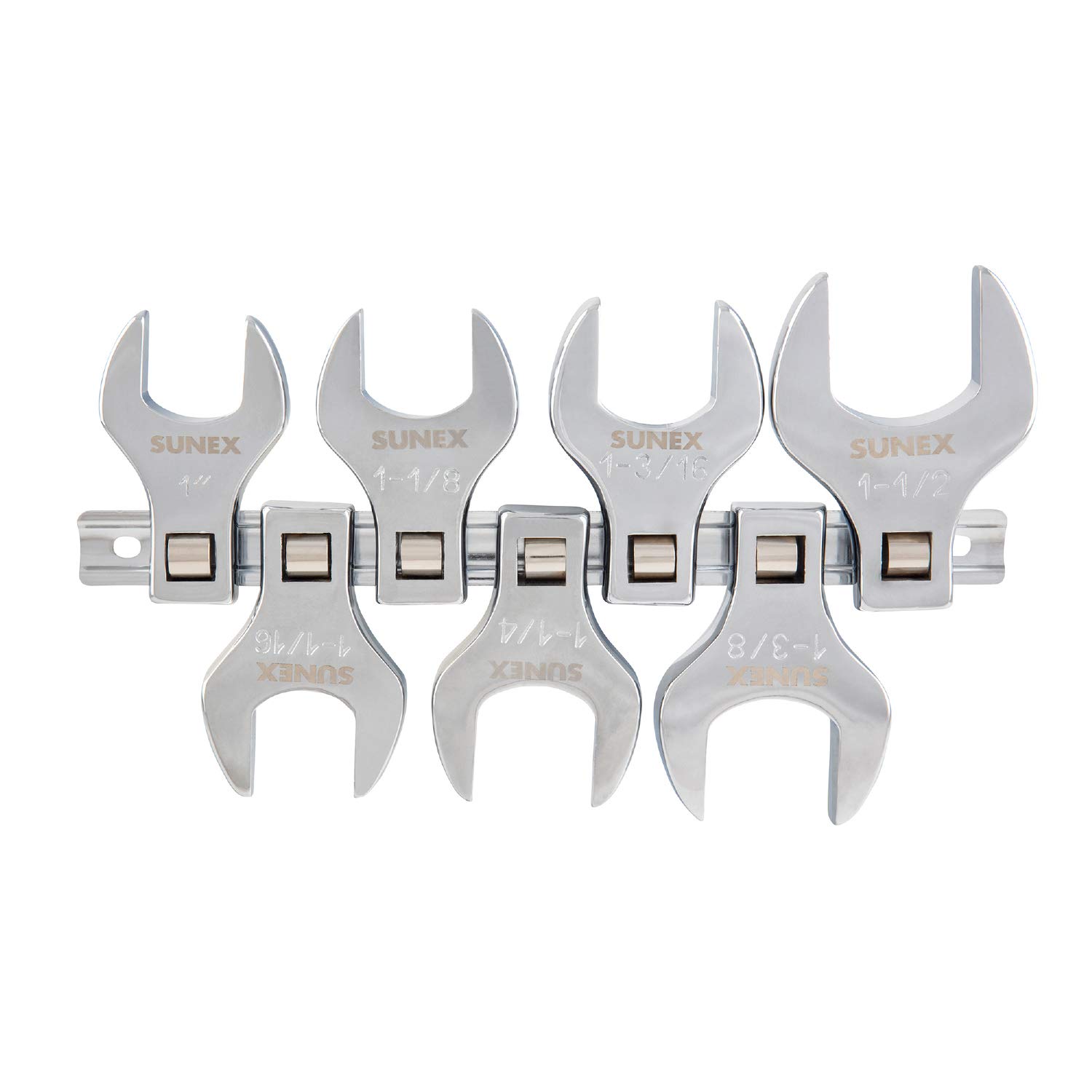 Sunex 9720A 1/2-Inch Drive Jumbo SAE Crowfoot Wrench Set, 1-Inch - 1-3/8-Inch, Fully Polished, 7-Piece (Includes Storage Rail)