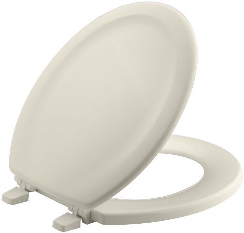 KOHLER 4648-47 Stonewood Toilet Seat Round,Wood Toilet Seat, Round Toilet Seats for Standard Toilets, Toilet Lid with Color-Matched Plastic Hinges, Almond
