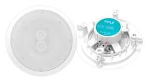 5.25” ceiling wall mount speakers - 2-way weatherproof full range woofer speaker system flush design w/ 65hz-22khz frequency response 200 watts peak & template for easy installation - pyle pwrc52