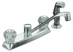 kohler k-15253-cp coralais kitchen sink faucet with color-matched side spray and sculptured acrylic handles, polished chrome