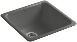 kohler k-6587-58 iron/tones self-rimming (20-7/8" x 20-7/8") or undercounter (17-7/8" x 17-7/8") kitchen sink, thunder grey