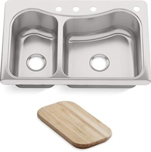 kohler k-3361-4-na staccato dual large/medium self-rimming kitchen sink, stainless steel