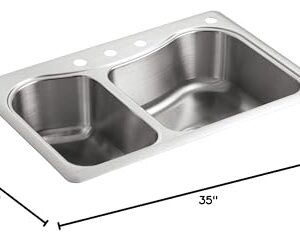 KOHLER K-3361-4-NA Staccato Dual Large/Medium Self-Rimming Kitchen Sink, Stainless Steel