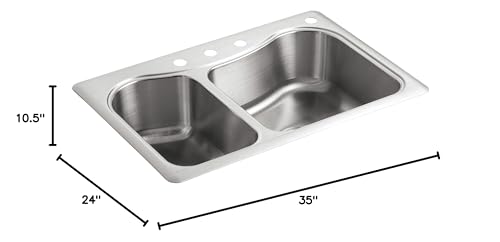 KOHLER K-3361-4-NA Staccato Dual Large/Medium Self-Rimming Kitchen Sink, Stainless Steel