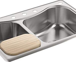 KOHLER K-3361-4-NA Staccato Dual Large/Medium Self-Rimming Kitchen Sink, Stainless Steel