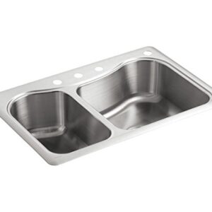 KOHLER K-3361-4-NA Staccato Dual Large/Medium Self-Rimming Kitchen Sink, Stainless Steel