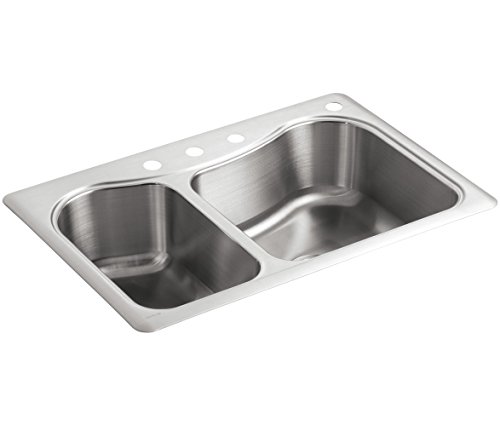 KOHLER K-3361-4-NA Staccato Dual Large/Medium Self-Rimming Kitchen Sink, Stainless Steel