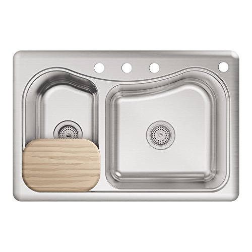 KOHLER K-3361-4-NA Staccato Dual Large/Medium Self-Rimming Kitchen Sink, Stainless Steel