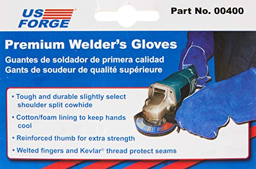 Drake Off Road Tools 400 Welding Gloves Lined Leather, Blue - 14"