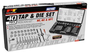 performance tool w4002db 40-piece metric tap and die set | coarse and fine threads | essential threading rethreading tool kit with accessories and storage case