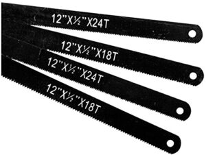 performance tool w741c high carbon steel saw blades - 4 pack, 18 and 24 teeth per-inch, 12-inch length for efficient cutting