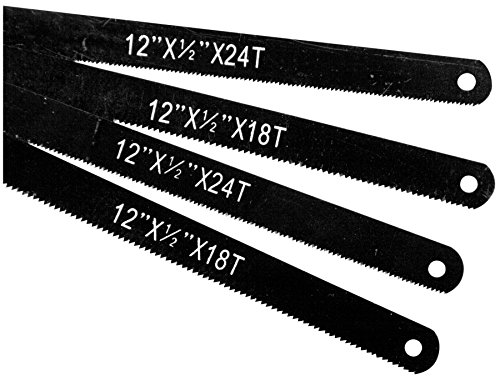 Performance Tool W741C High Carbon Steel Saw Blades - 4 Pack, 18 and 24 Teeth Per-Inch, 12-Inch Length for Efficient Cutting