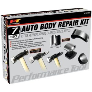 Performance Tool W1007DB 7-Piece Auto Body Repair Kit with Carbon Steel Hammer Heads and Dollies on Wood Handles