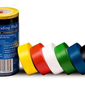 3M 70006409562 General Purpose Vinyl Tape 764, Color Coding (6 Rolls per Pack), 6 Pack, Multicolor