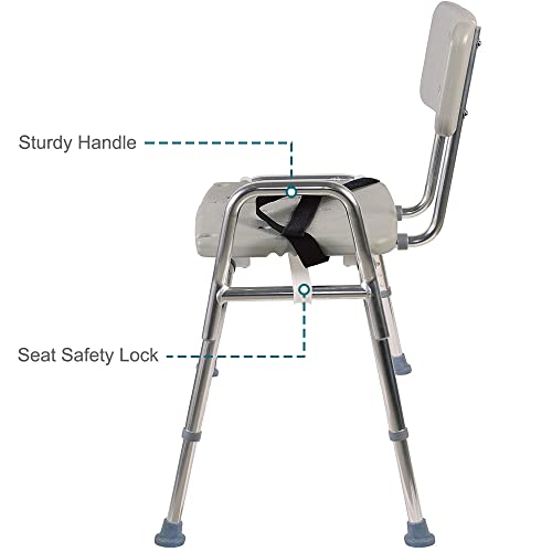 DMI Tub Transfer Bench and Shower Chair with Non Slip Aluminum Body, FSA Eligible, Adjustable Seat Height and Cut Out Access, Holds Weight up to 400 Lbs, Bath and Shower Safety, Transfer Bench