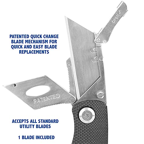 Sheffield 12613 Ultimate Lock Back Utility Knife, Folding, Box Cutter Knife, Carpet Knife, Drywall Cutter, and More, Quick-Change Blade, Back Lock Design, Black