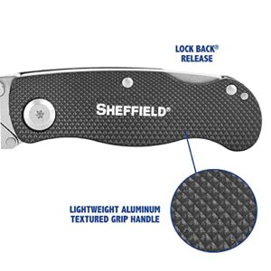 Sheffield 12613 Ultimate Lock Back Utility Knife, Folding, Box Cutter Knife, Carpet Knife, Drywall Cutter, and More, Quick-Change Blade, Back Lock Design, Black