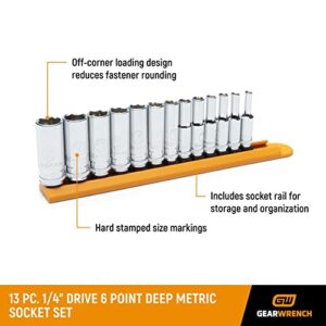 GEARWRENCH 13 Pc. 1/4" Drive 6 Pt. Socket Set, Deep, Metric - 80304