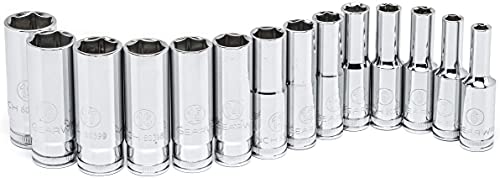 GEARWRENCH 14 Piece 3/8" Drive 6 Pt. Deep Socket Set, Metric - 80554