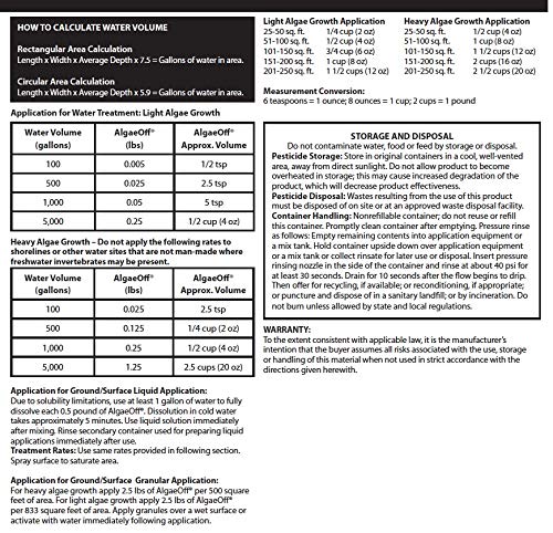 CrystalClear AlgaeOff Pond Algae Control Treatment, for Cleaner & Clearer Pond Water, EPA Registered Algaecide Treatment, Safe for Use in Ponds Containing Fish and Plants, Treats 1000 sq, 2.5 lbs