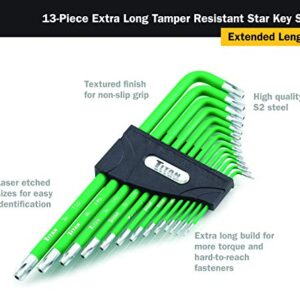 Titan 12715 Extra-Long Arm Tamper Resistant Star Key Set - 13 Piece , Green