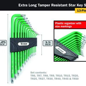 Titan 12715 Extra-Long Arm Tamper Resistant Star Key Set - 13 Piece , Green