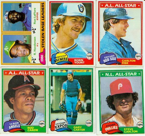 1981 Topps Baseball Complete Near Mint 726 Card Set. Features Rookie Cards of Tim Raines, Fernando Valenzuela, Kirk Gibson and Others Plus Rickey Henderson's 2nd Year Card! Loaded with Stars Including George Brett, Nolan Ryan, Mike Schmidt, Yaz, Robin You