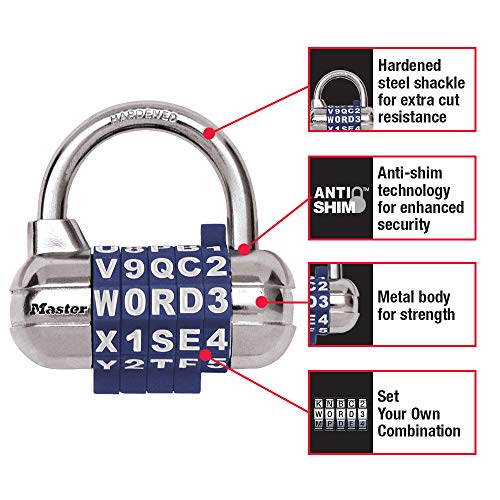 Master Lock Word Combination Lock, Set Your Own Word Combination Lock for Gym and School Lockers, Colors May Vary, 1534D