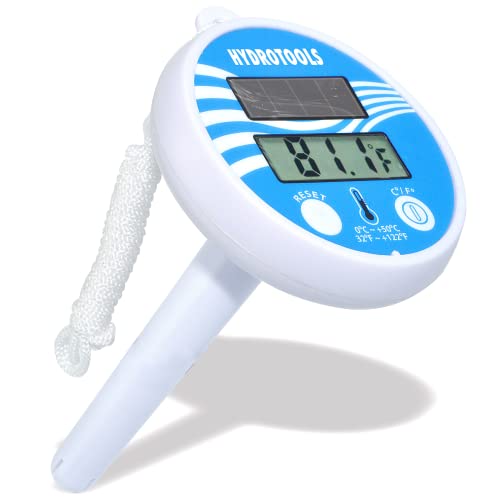 SWIMLINE HYDROTOOLS Solar Powered Digital LCD Thermometer Large Floating Easy Read For Water Temperature Shatter Resistant With String For Outdoor And Indoor Swimming Pools Spas Ponds Bathtubs