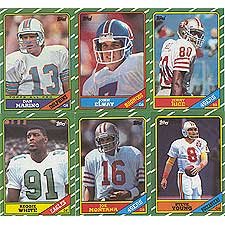 1986 topps football complete near mint to mint hand collated 396 card set. loaded with rookie cards including jerry rice, steve young, reggie white, boomer esiason, andre reed, bruce smith and others. tons of other stars and hall of famers including dan m