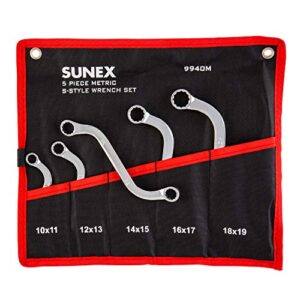 sunex 9940m metric s-style wrench set, fully polished, 10 x 11mm - 18 x 19mm, 5-piece