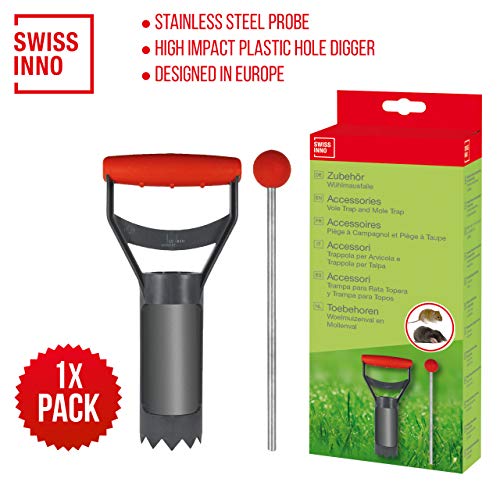 SWISSINNO Install Kit for Mole and Gopher Traps SuperCat. 25 cm Tunnel-locating Probe + Serrated-edge Cutter for 6 cm dia. hole. European Design, Easy to Use, Safe and Reusable. 2-piece Set x 1