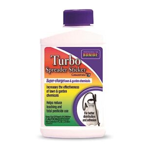 bonide turbo spreader sticker, 8 oz concentrate, help garden products stick to plants, increase coverage and penetration