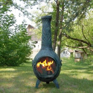 The Blue Rooster Orchid Chiminea Outdoor Fireplace in Charcoal - Deck and Patio Friendly