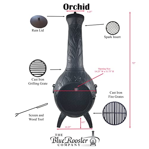 The Blue Rooster Orchid Chiminea Outdoor Fireplace in Charcoal - Deck and Patio Friendly