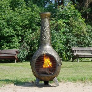 The Blue Rooster Orchid Chiminea Outdoor Fireplace in Charcoal - Deck and Patio Friendly