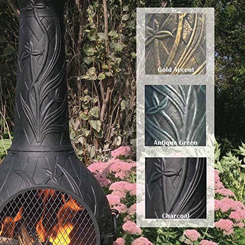 The Blue Rooster Orchid Chiminea Outdoor Fireplace in Charcoal - Deck and Patio Friendly