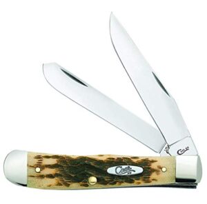 case xx wr pocket knife trapper with genuine bone handle, carbon steel blade(s), length closed: 4 1/8 inches (amber bone)