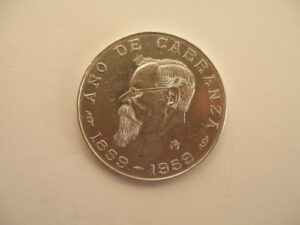 ano de carranza silver commorative coin 1859-1959 5 pesos ley .720