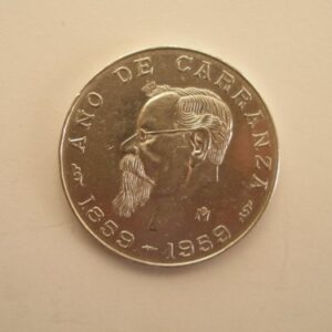 Ano De Carranza Silver Commorative Coin 1859-1959 5 Pesos Ley .720