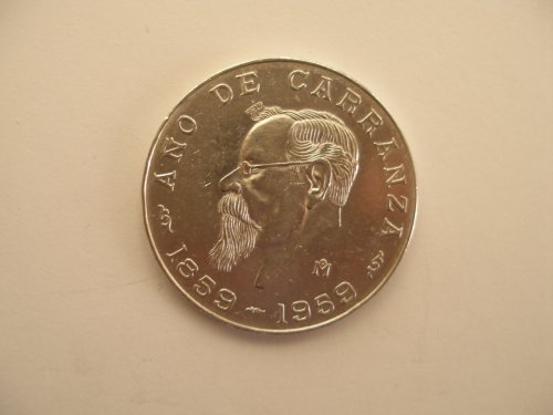 Ano De Carranza Silver Commorative Coin 1859-1959 5 Pesos Ley .720